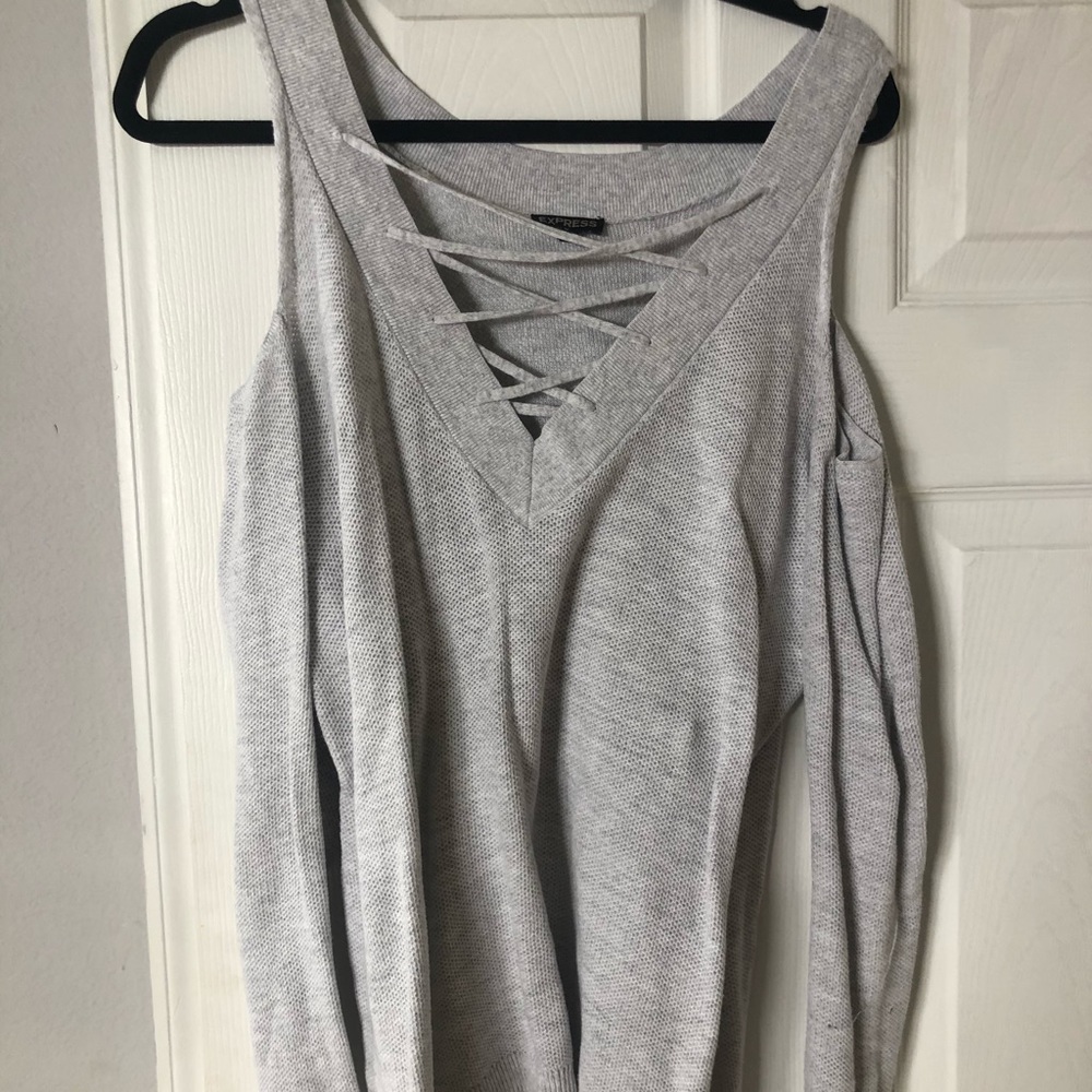 EXPRESS Gray open shoulder sweater- Gently Worn